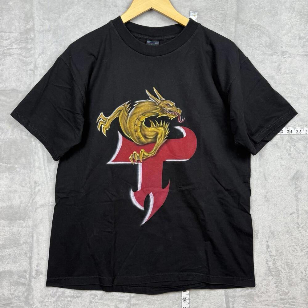 Vintage Yark Dragon Graphic T-Shirt Black Men Size L Big Graphic Y2K Streetwear